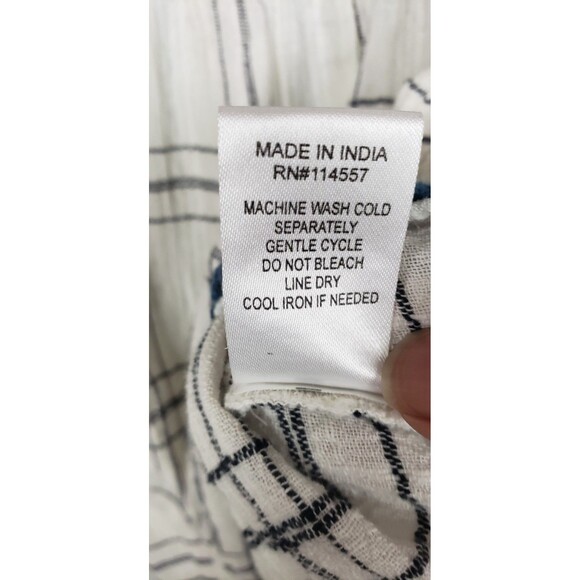 THML Blouse Top M Multicolor Tassle Bodice Check White Black 100% Cotton Boho - Picture 5 of 7